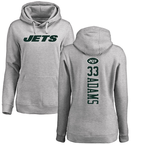 New York Jets Ash Women Jamal Adams Backer NFL Football 33 Pullover Hoodie Sweatshirts